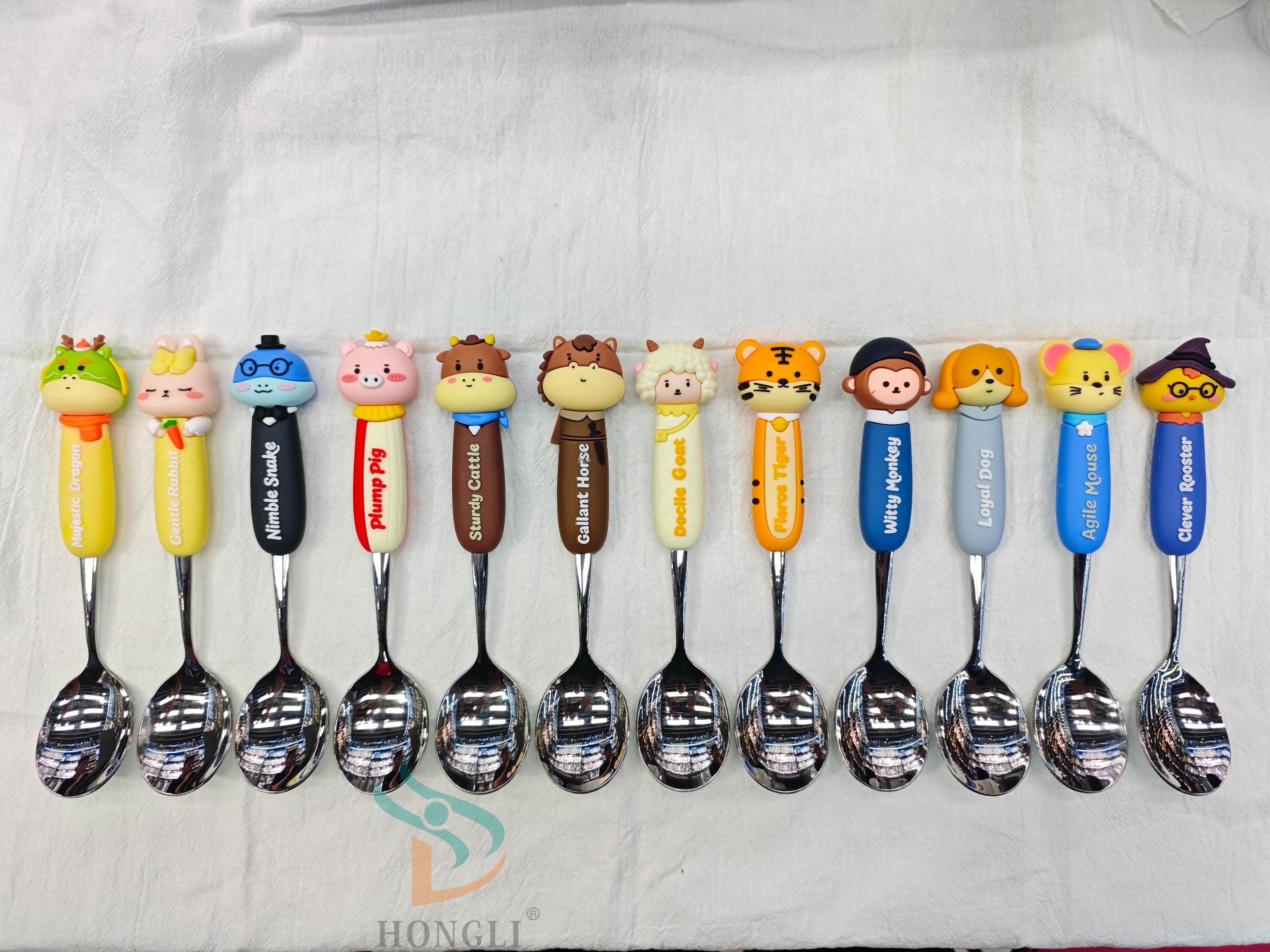 Cartoon animal silver stainless steel spoon and fork 410 Twelve Chinese zodiac animal spoon and fork