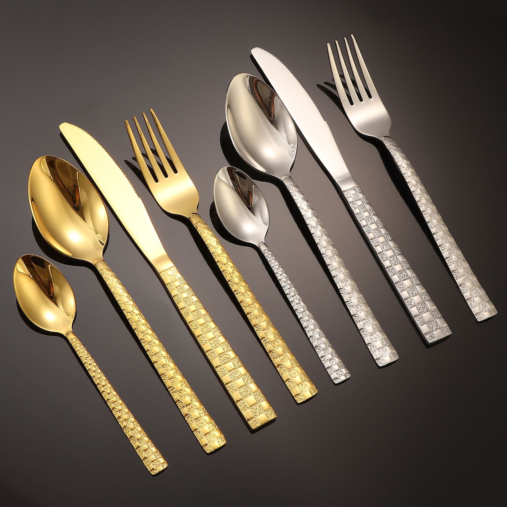High-end cross-border creative stainless steel tableware sets, high-end Western-style hotel steak knives, forks, desserts, spoons wholesale