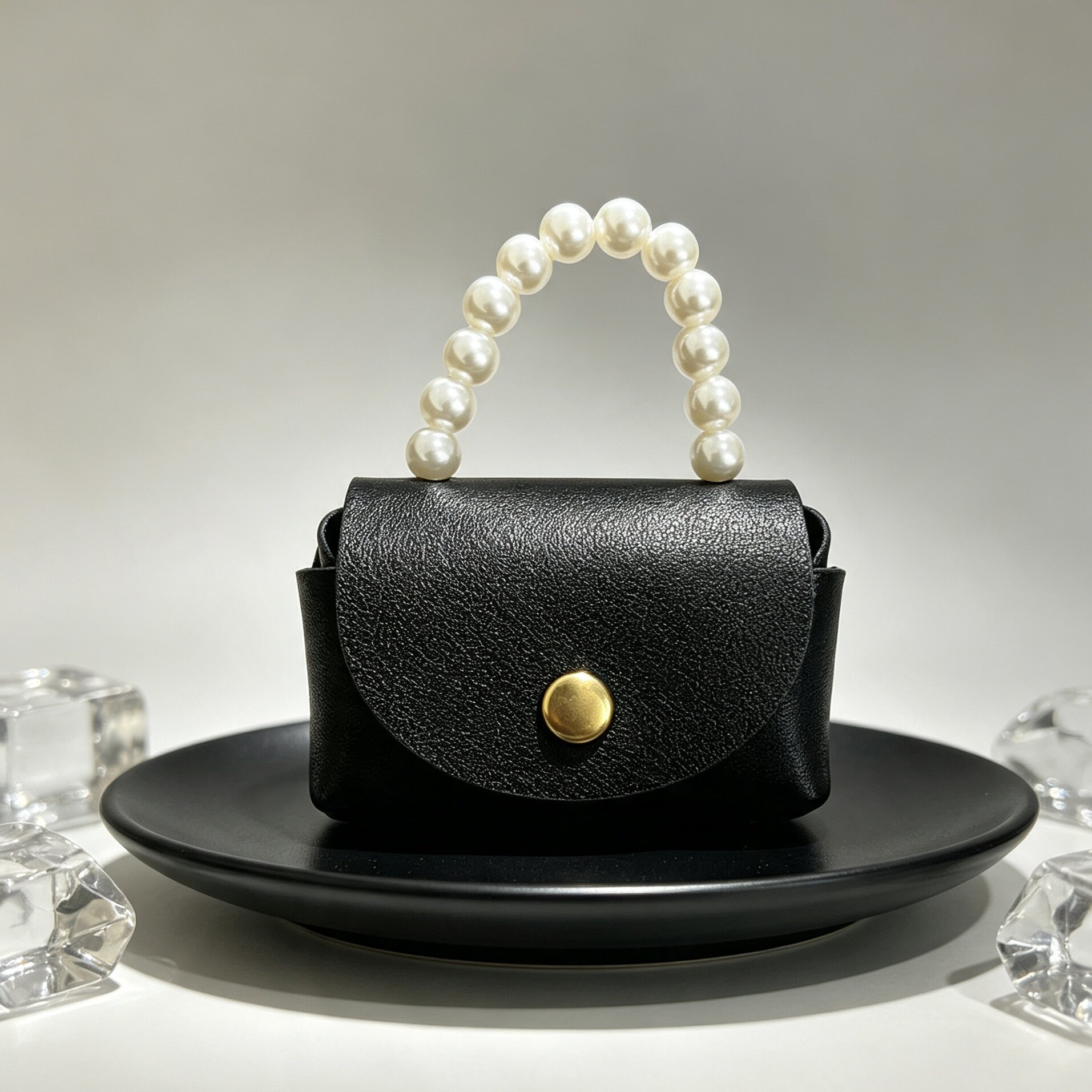 珍珠手提迷你零钱包 Mini Pearl Bag 复古翻盖皮质口红小包挂饰