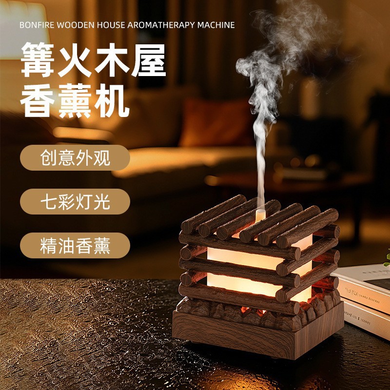 New cross-border branch bonfire wooden house aroma diffuser, home USB ultrasonic essential oil diffuser Specification image