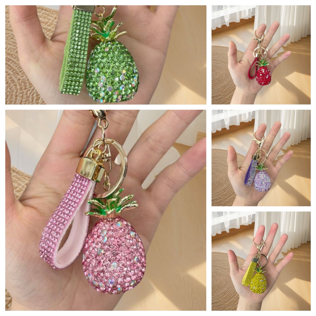 轻奢镶钻菠萝钥匙扣 Pineapple Keychain 水钻水果包包挂件女士汽车挂饰跨境货源