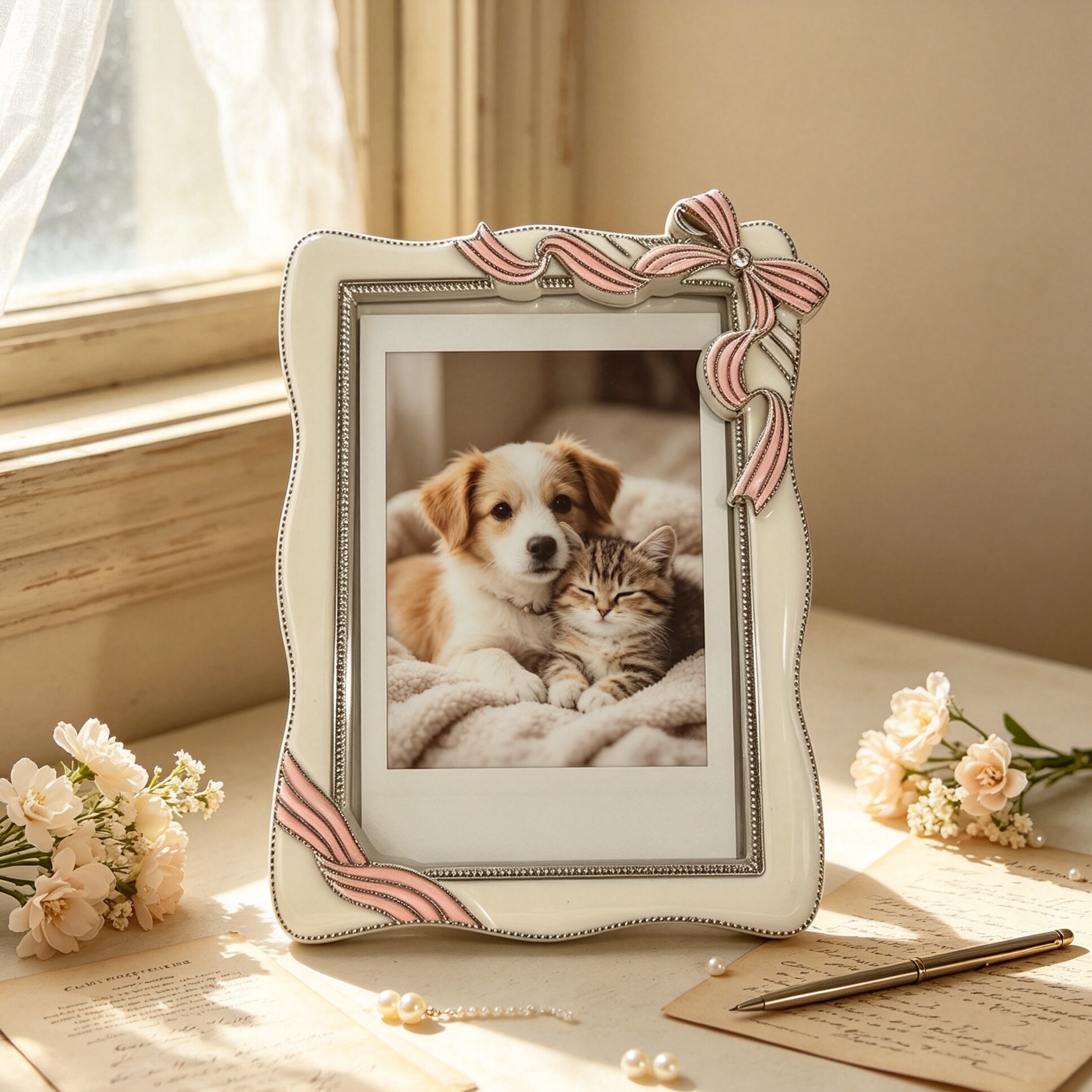粉色蝴蝶结装饰迷你小相框 Mini Photo Frame 桌面小摆台饰品挂件 DIY 相框跨境货源