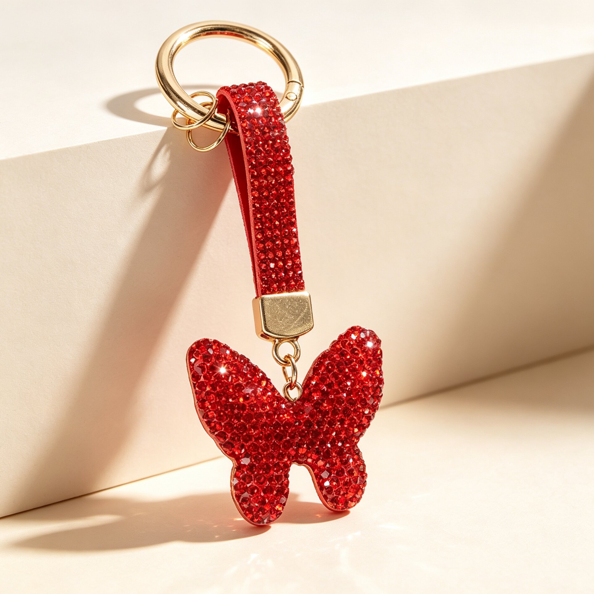 满钻蝴蝶钥匙扣 Butterfly Keychain 水钻蝴蝶织带挂件女士包包挂饰汽车钥匙链跨境货源