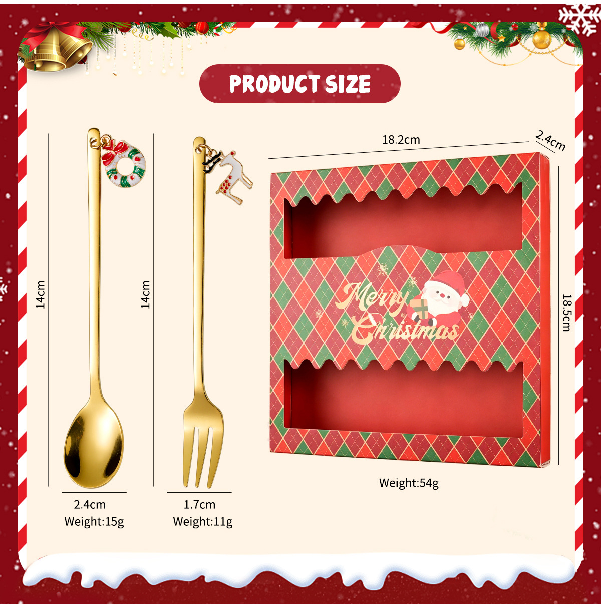 Acero inoxidable oro navidad plaids caja de regalo western tenedor conjunto de cuchara accesorios de navidad cuchara de café tenedor de frutas pic 2