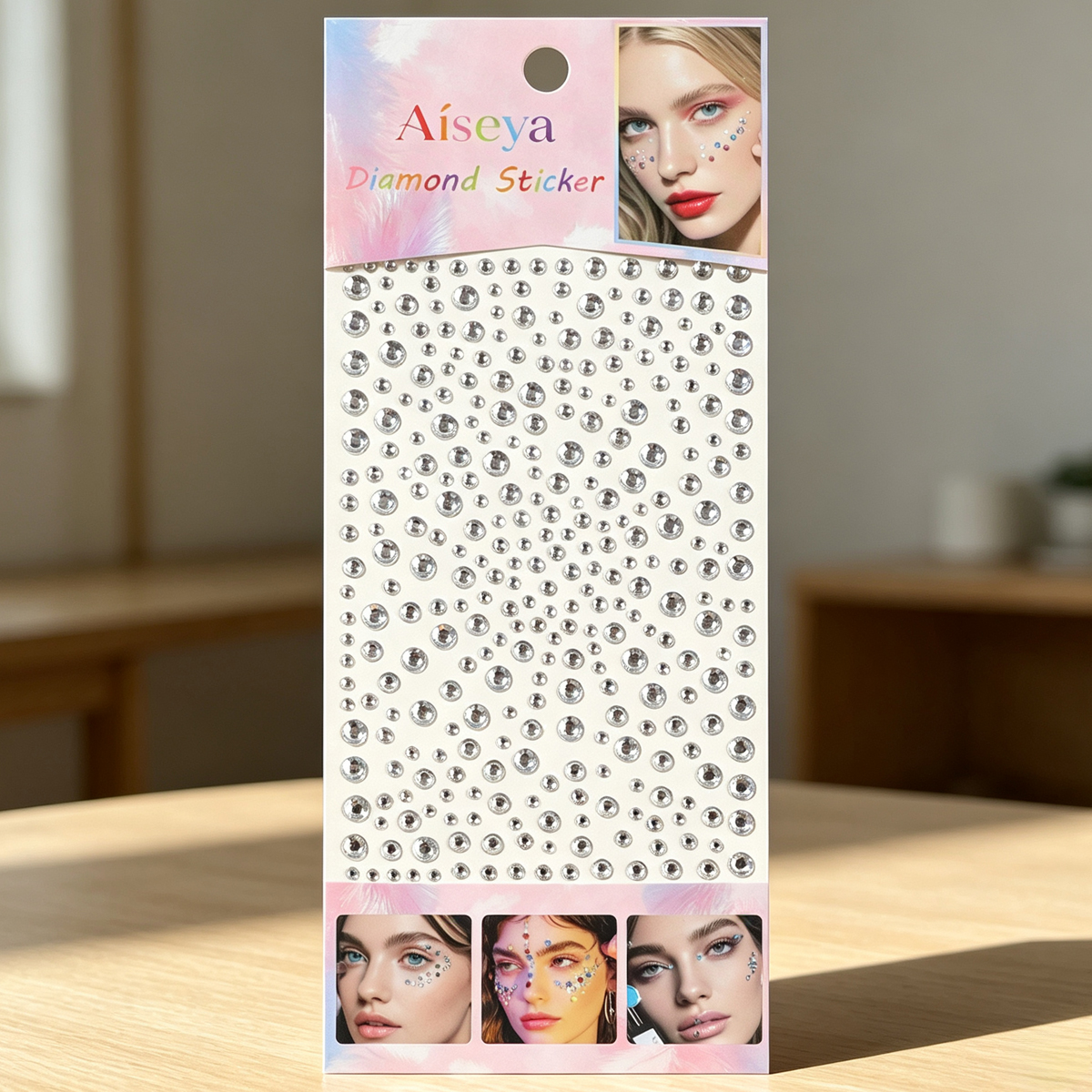 Starry Sky White Diamond stickers 3/4/5/6mm multi-size bright diamond facial decoration stickers, stage makeup, eye makeup, nail art DIY water diamond stickers Specification image