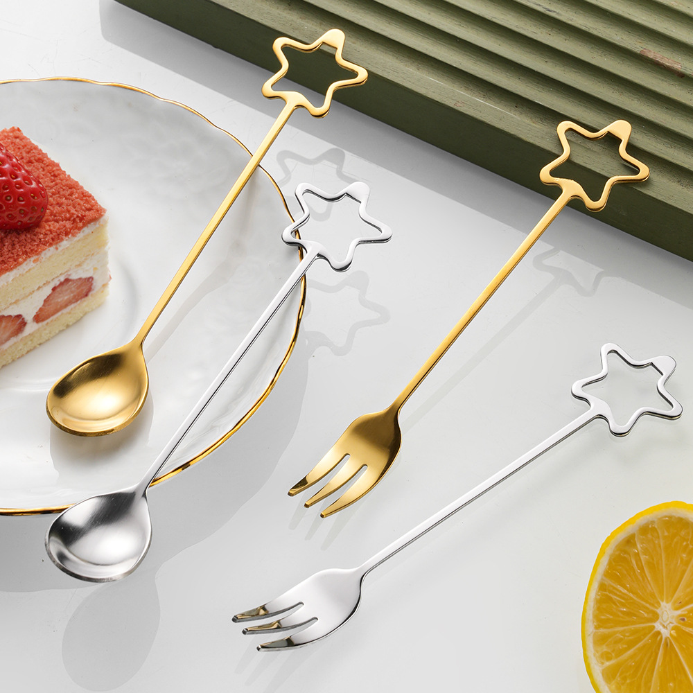 Five-pointed star stainless steel spoon, creative small spoon, hollowed-out star spoon, coffee mixing spoon, fruit fork, dessert spoon Specification image