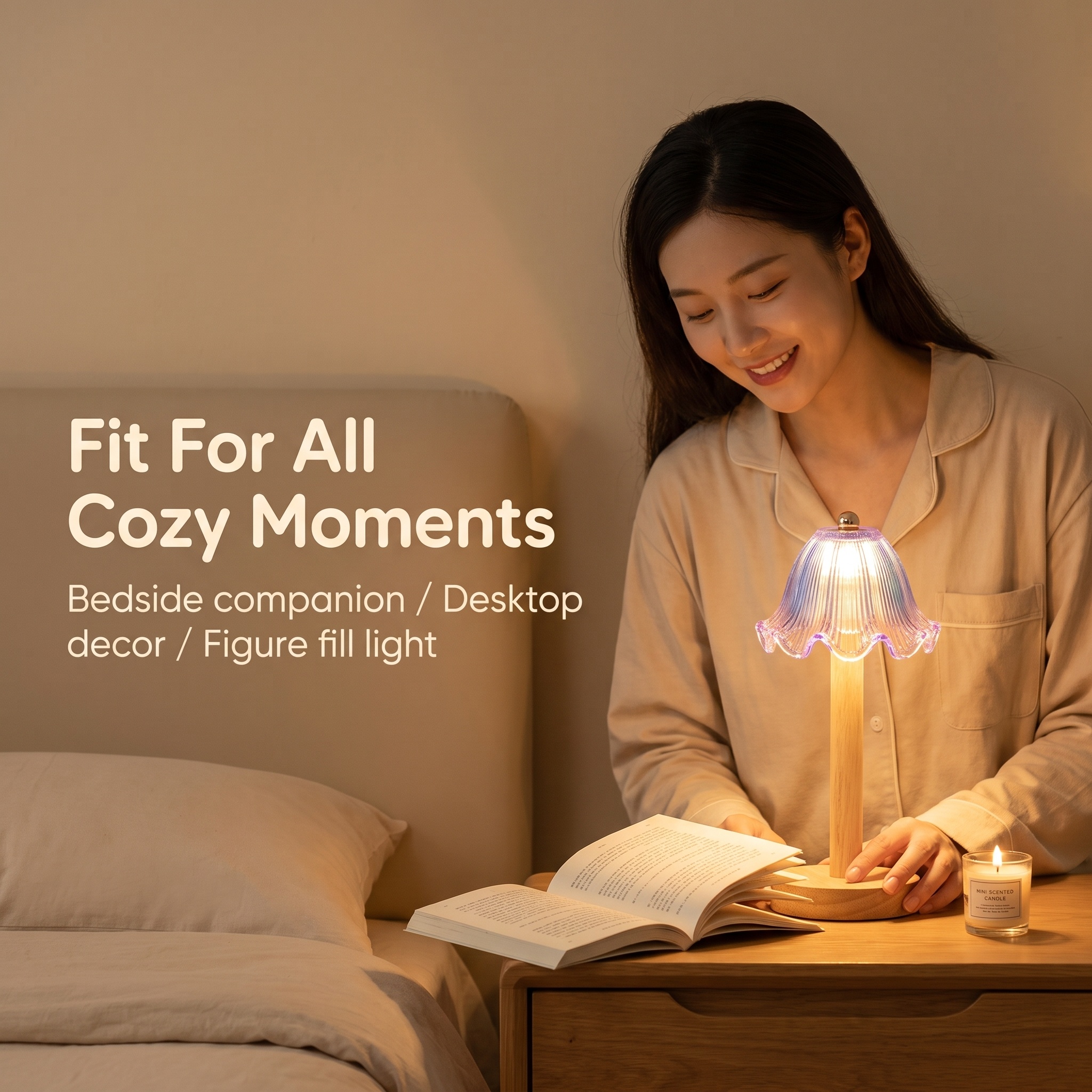 In 2026, Jilian's new color gradient glass wooden table lamp features three-color variable brightness with stepless adjustment details Picture