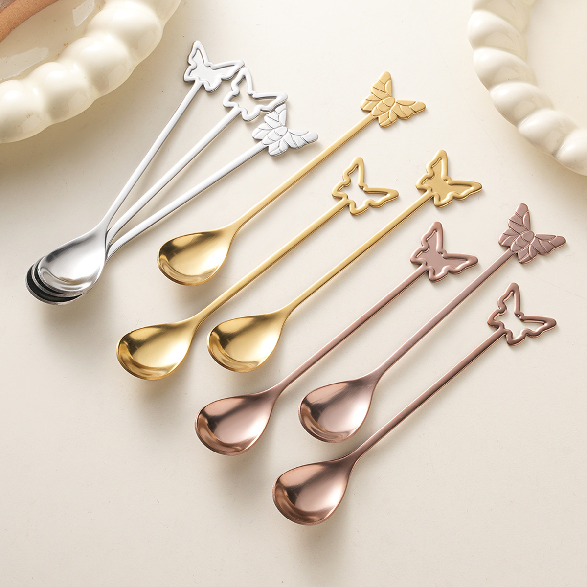 Stainless steel butterfly spoon, creative small spoon, cute gift spoon, dessert spoon, coffee stirring spoon, flower tea honey spoon