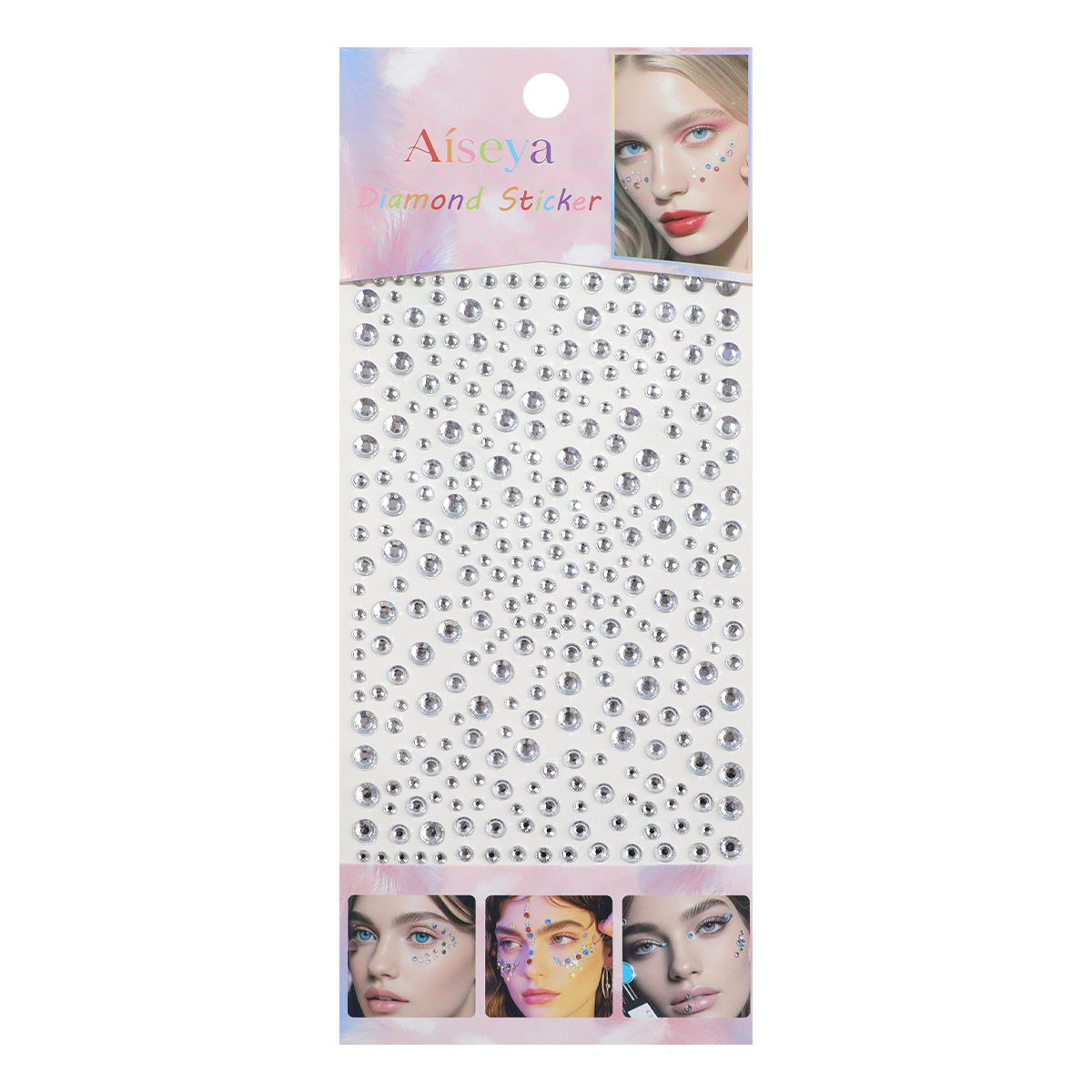 Starry Sky White Diamond stickers 3/4/5/6mm multi-size bright diamond facial decoration stickers, stage makeup, eye makeup, nail art DIY water diamond stickers Item Picture