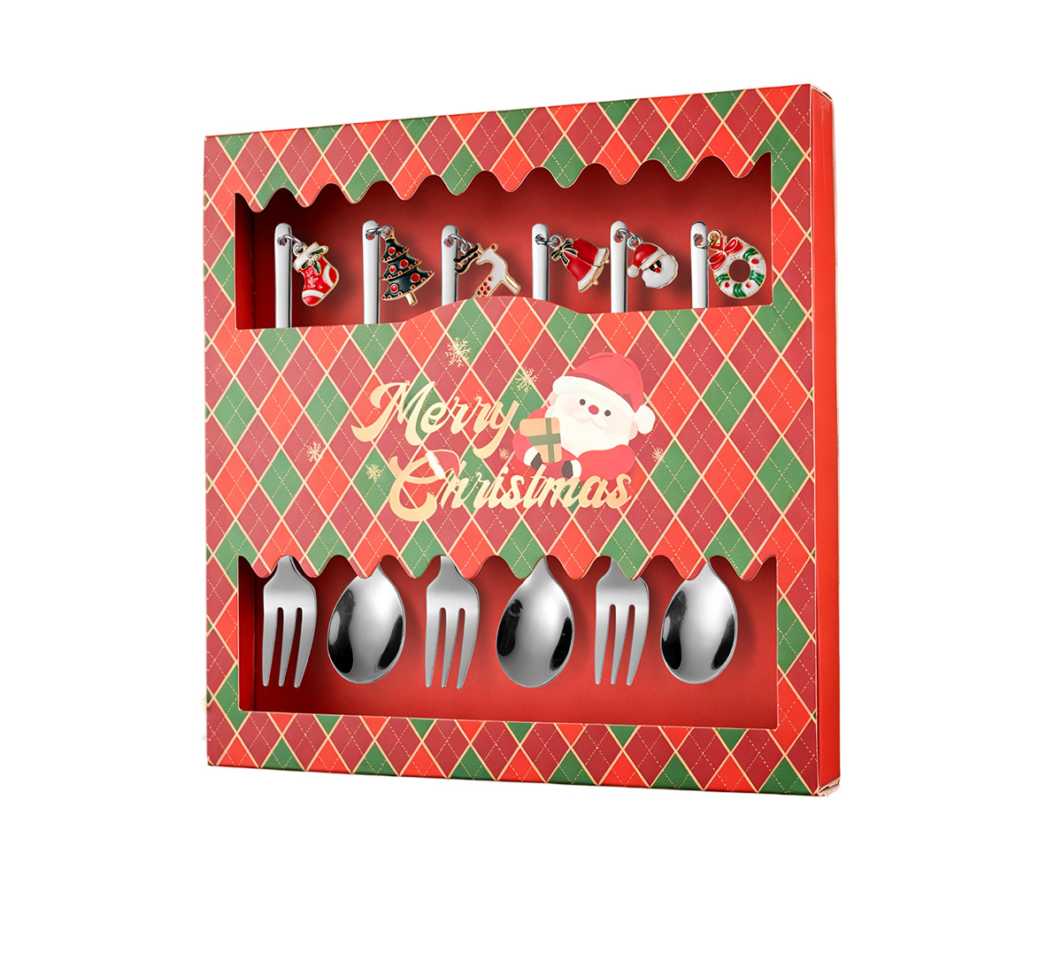 Acero inoxidable oro navidad plaids caja de regalo western tenedor conjunto de cuchara accesorios de navidad cuchara de café tenedor de frutas pic 11