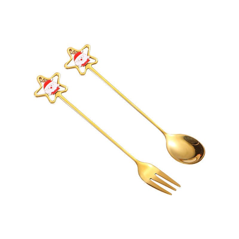 Stainless steel spoons, forks, tableware set, cute Christmas pendant, dessert spoon, coffee mixer spoon, hand gift set Item Picture