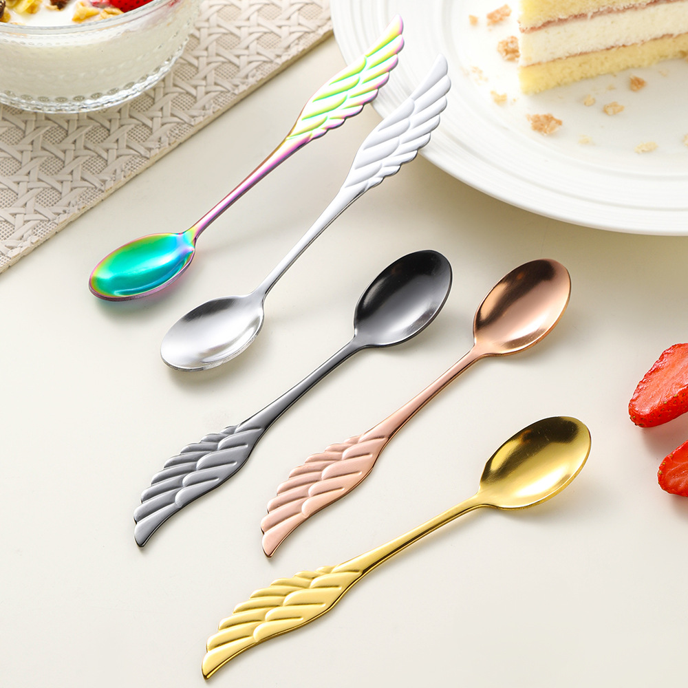 Stainless steel wing spoon, cross-border creative coffee spoon, dessert spoon, wing stirring spoon, high appearance level gift small spoon details Picture