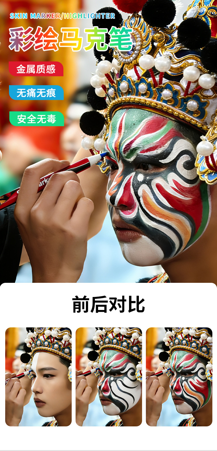 Shield PM-9937 Peking Opera Mask Painting Pen, 24-color waterproof quick-drying Tattoo pen, Human Figure Drawing Graffiti Pen, Art Color pen pic 1