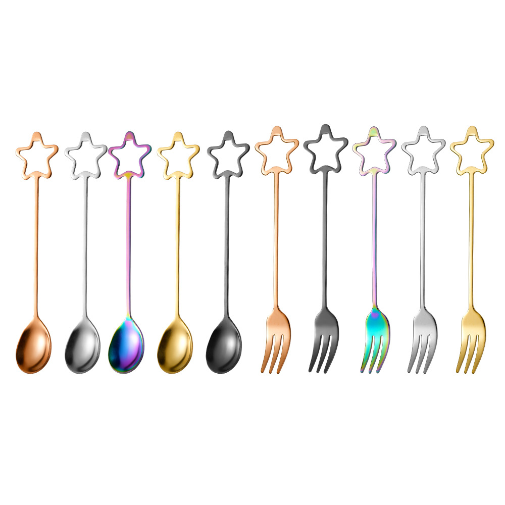 Five-pointed star stainless steel spoon, creative small spoon, hollowed-out star spoon, coffee mixing spoon, fruit fork, dessert spoon Item Picture