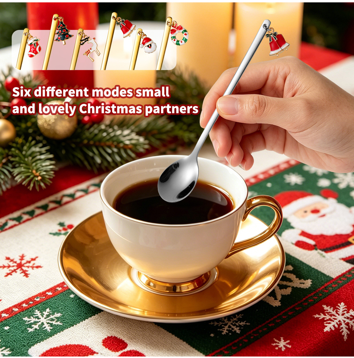 Acero inoxidable oro navidad plaids caja de regalo western tenedor conjunto de cuchara accesorios de navidad cuchara de café tenedor de frutas pic 6
