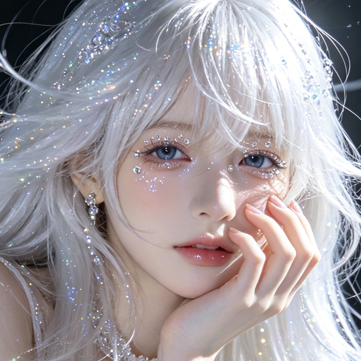 Starry Sky White Diamond stickers 3/4/5/6mm multi-size bright diamond facial decoration stickers, stage makeup, eye makeup, nail art DIY water diamond stickers Application Scenario