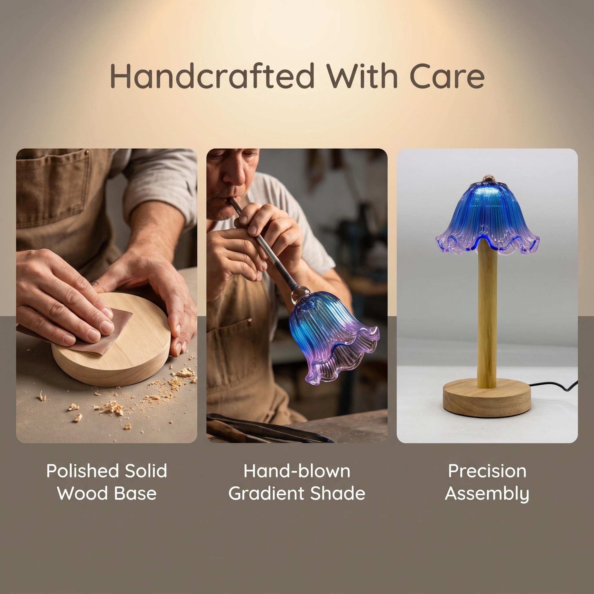 In 2026, Jilian's new color gradient glass wooden table lamp features three-color variable brightness with stepless adjustment Specification image