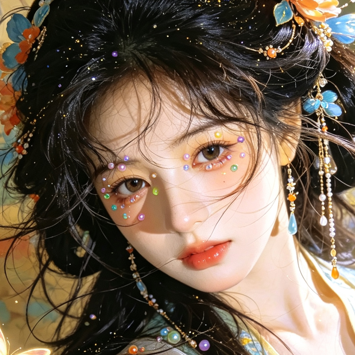 Seven-color Starry Sky pearl stickers, 325 large and small pearl facial decoration stickers, stage makeup and eye makeup pearl stickers Application Scenario