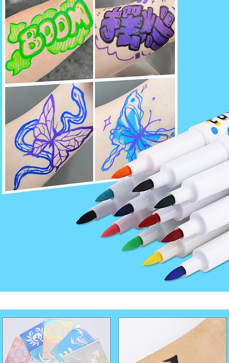 Escudo 2117 tatuaje pluma de pintura no tóxico lavado niños marcador escenario show halloween DIY graffiti pen pic 5