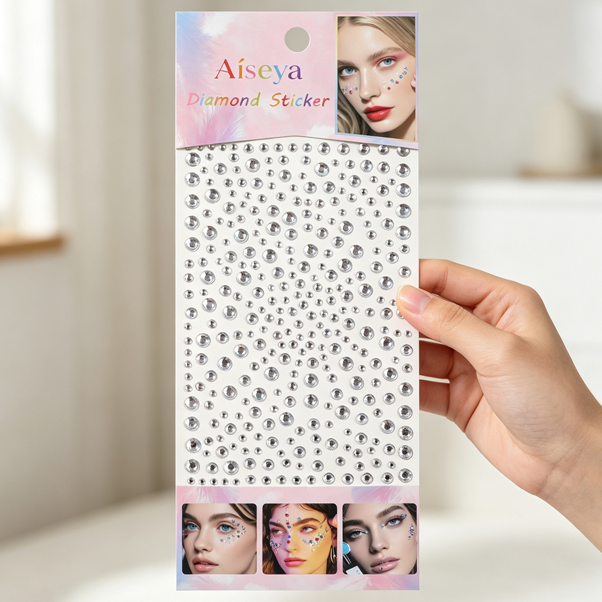 Starry Sky White Diamond stickers 3/4/5/6mm multi-size bright diamond facial decoration stickers, stage makeup, eye makeup, nail art DIY water diamond stickers