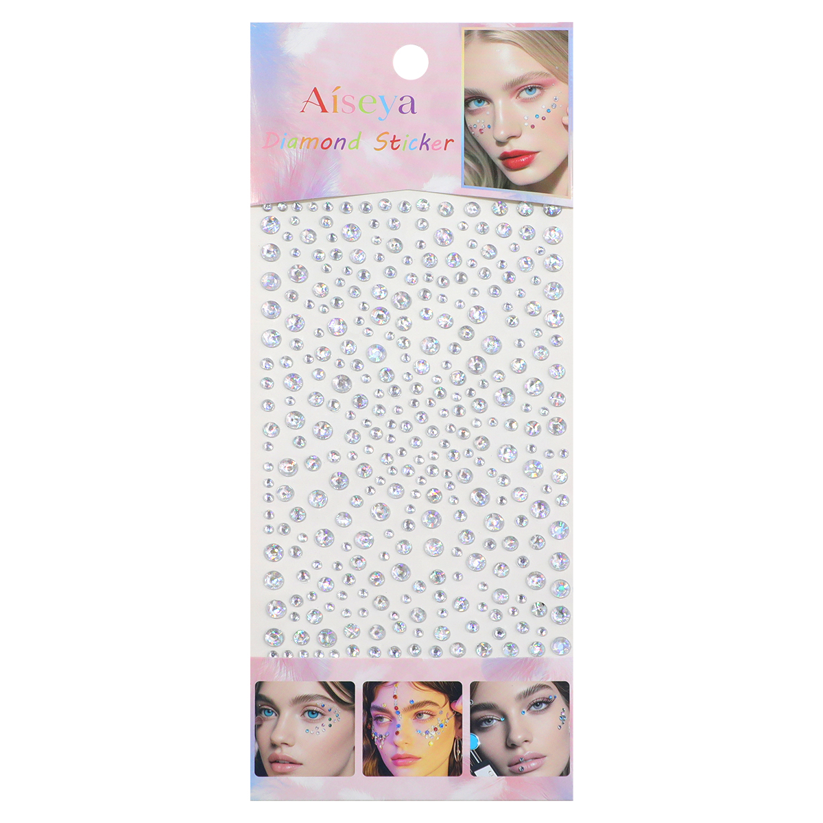 Full Sky Stars Laser white Diamond stickers, multi-sized round diamond self-adhesive water diamond stickers, music festival stage eye makeup, face decoration diamonds Item Picture