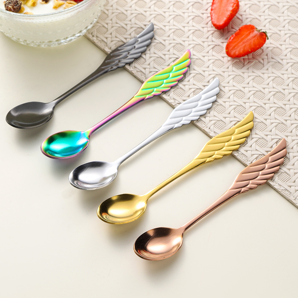 Stainless steel wing spoon, cross-border creative coffee spoon, dessert spoon, wing stirring spoon, high appearance level gift small spoon