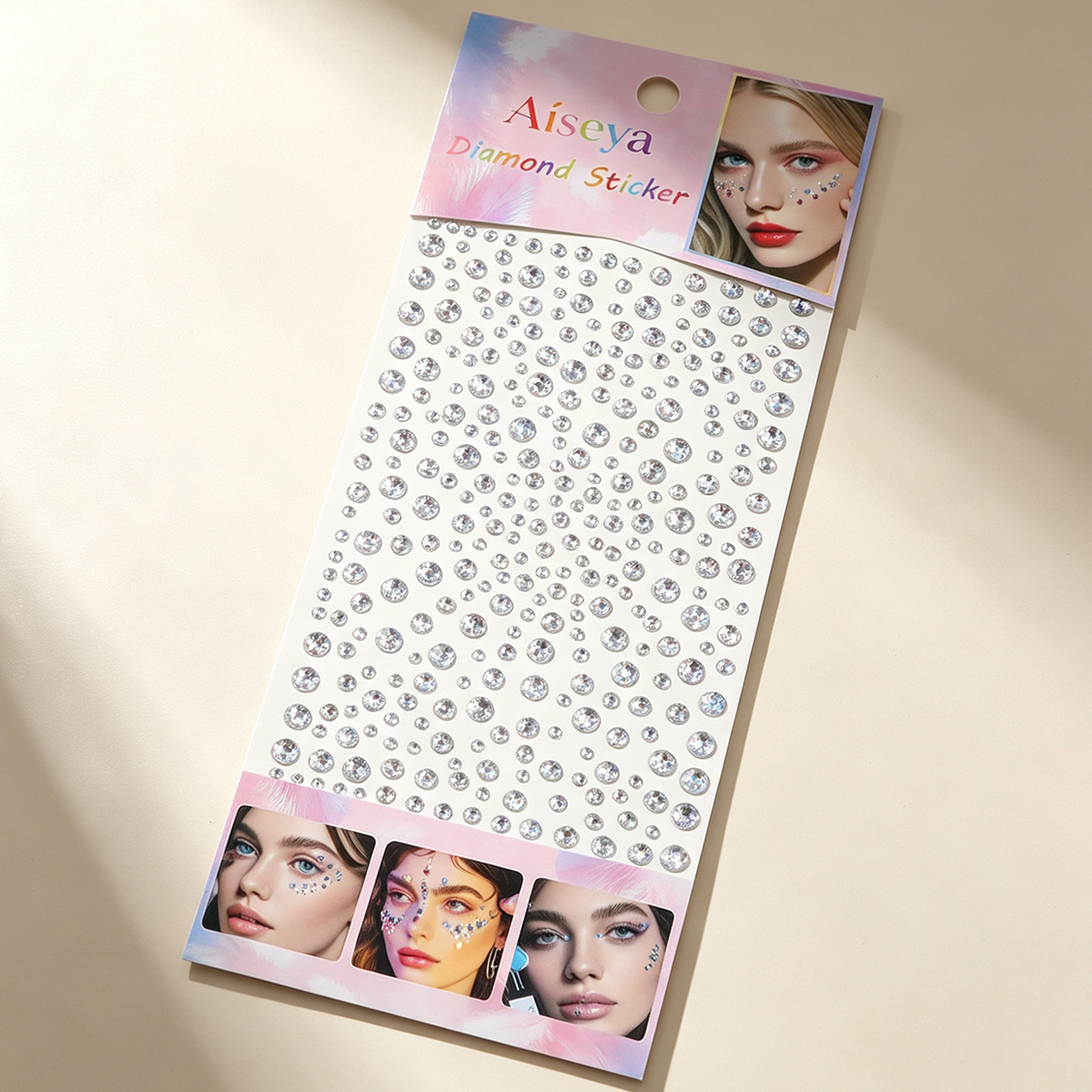 Full Sky Stars Laser white Diamond stickers, multi-sized round diamond self-adhesive water diamond stickers, music festival stage eye makeup, face decoration diamonds Specification image
