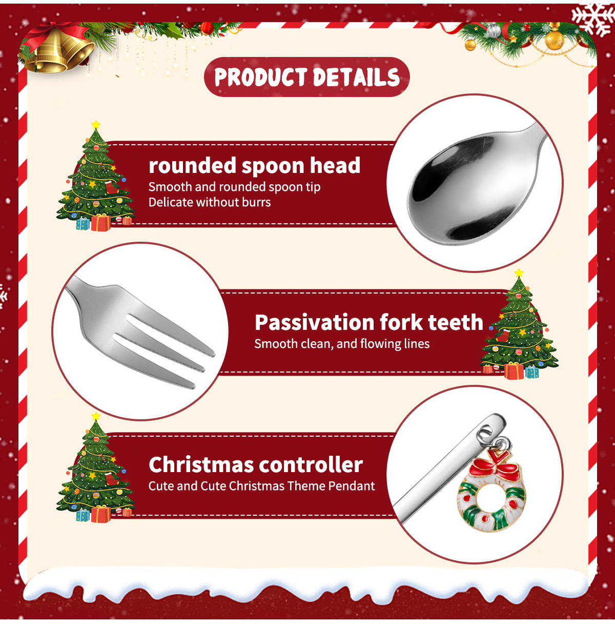 Acero inoxidable oro navidad plaids caja de regalo western tenedor conjunto de cuchara accesorios de navidad cuchara de café tenedor de frutas pic 4