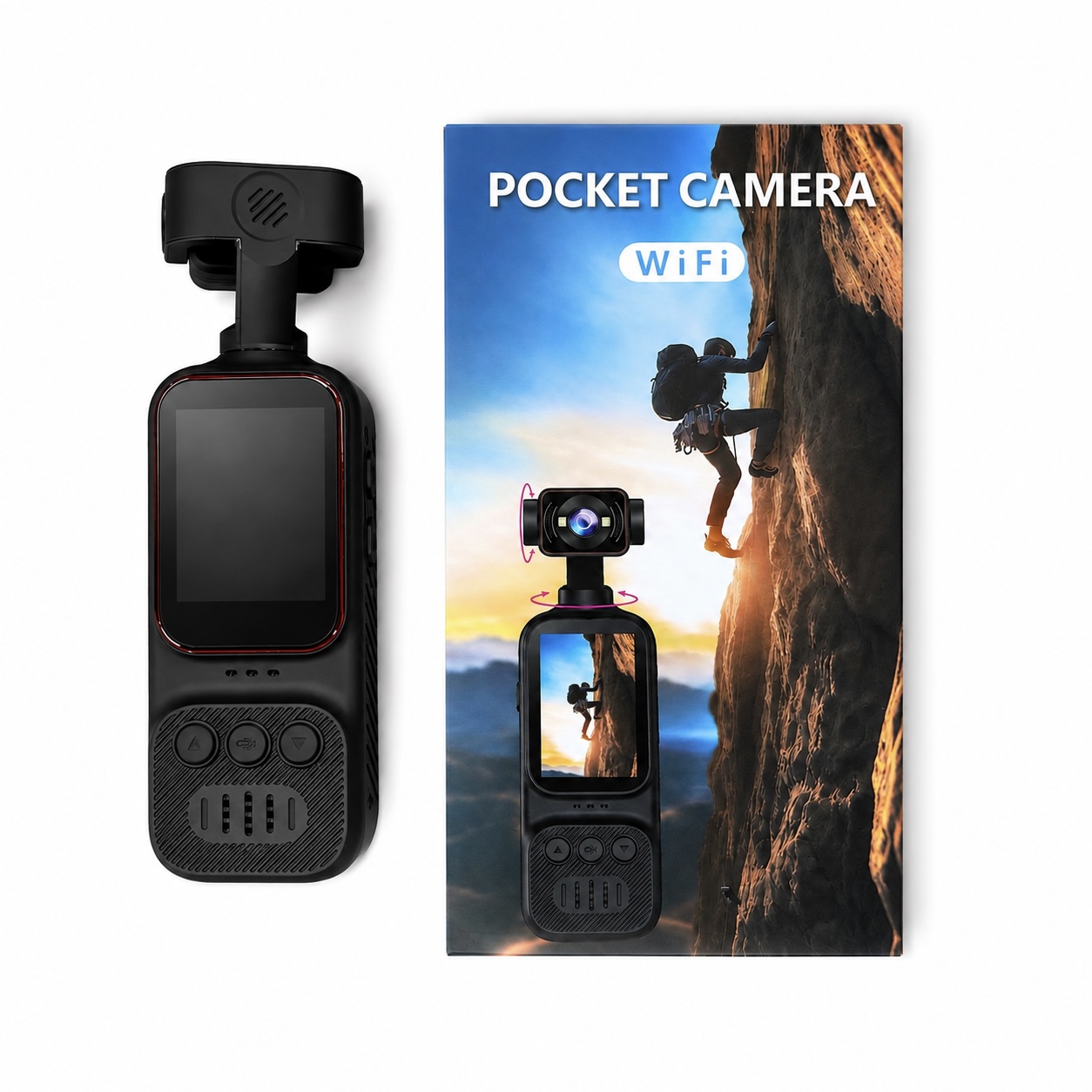 #07 Mini Touchscreen 4K Pocket Camera, Rotatable lens, Portable first-person perspective recorder, cycling outdoor vlog, portable action camera