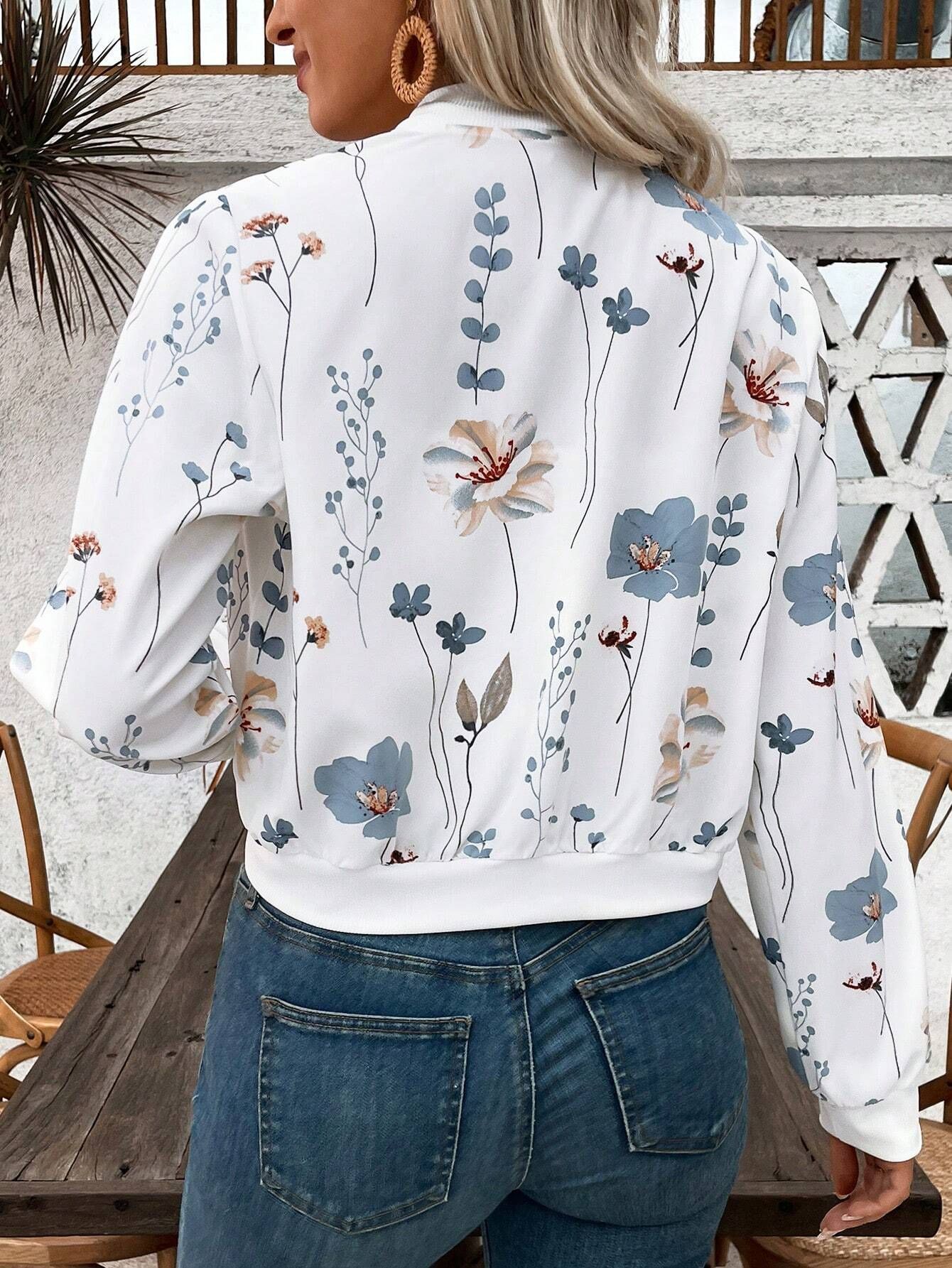 Elegant women's long-sleeved short casual jacket with zipper floral prints from Europe and America for the autumn and winter of 2026 Item Picture