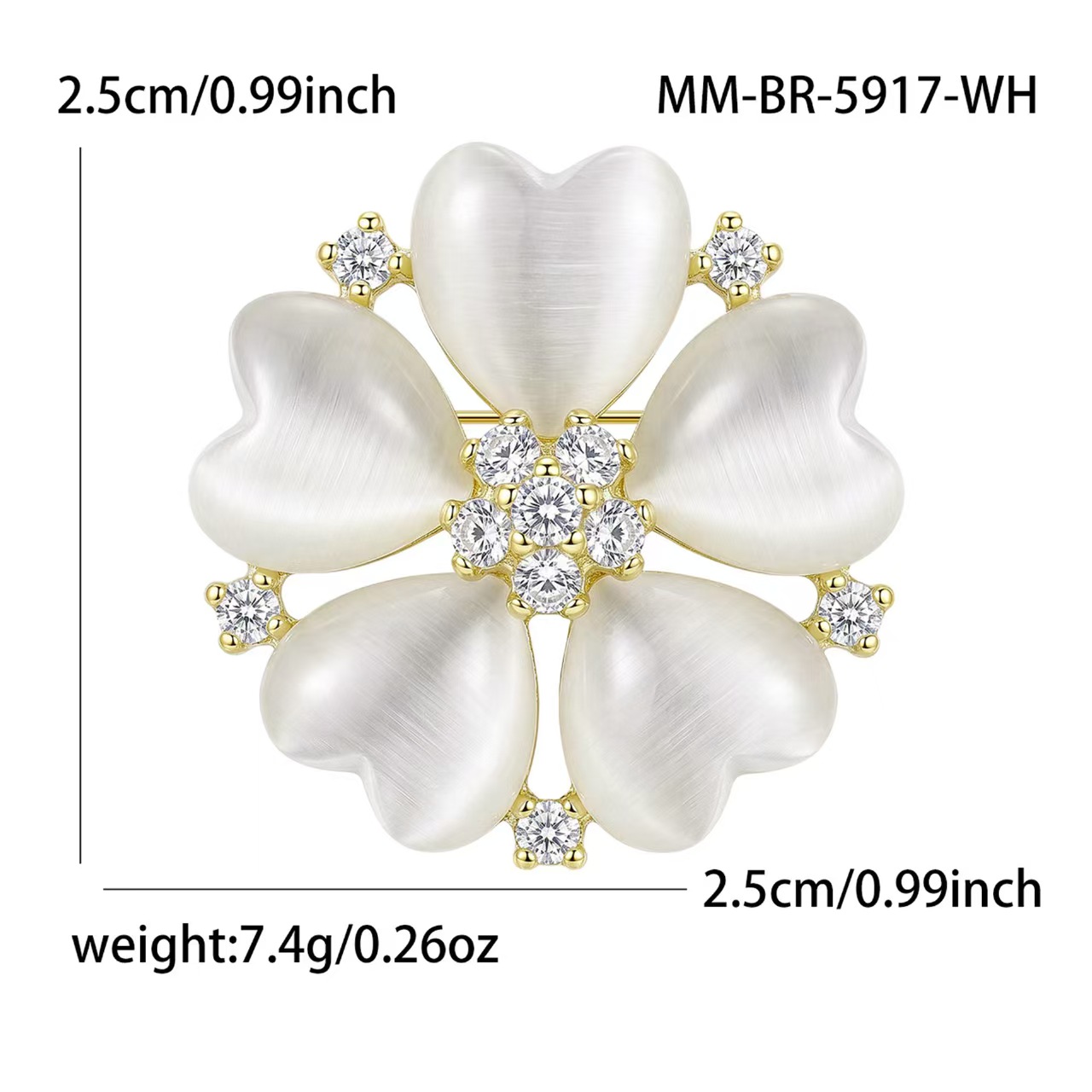 New fashionable and exquisite ladies' cat's eye flower brooch, suit coat accessory pin, versatile wholesale Item Picture