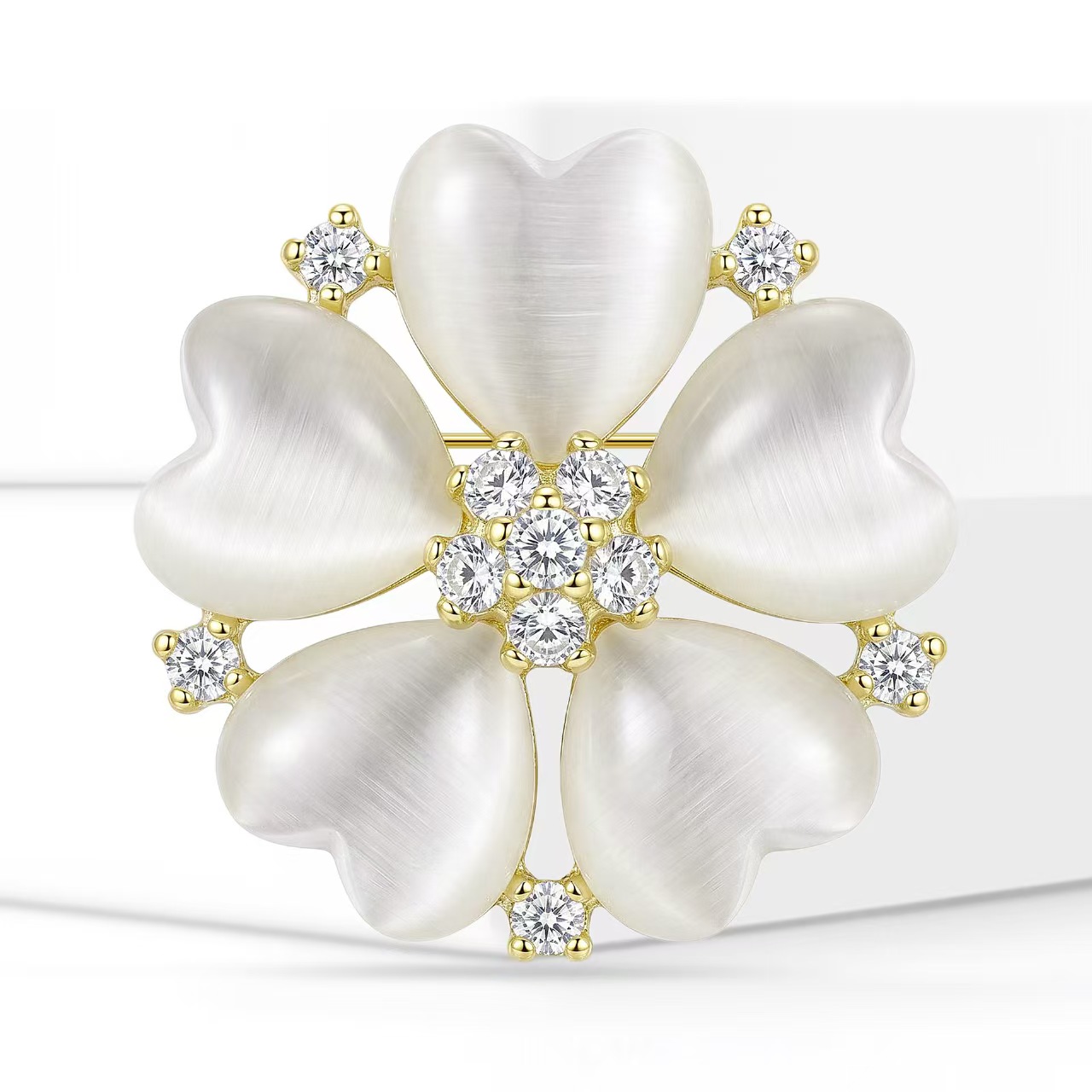 New fashionable and exquisite ladies' cat's eye flower brooch, suit coat accessory pin, versatile wholesale Specification image