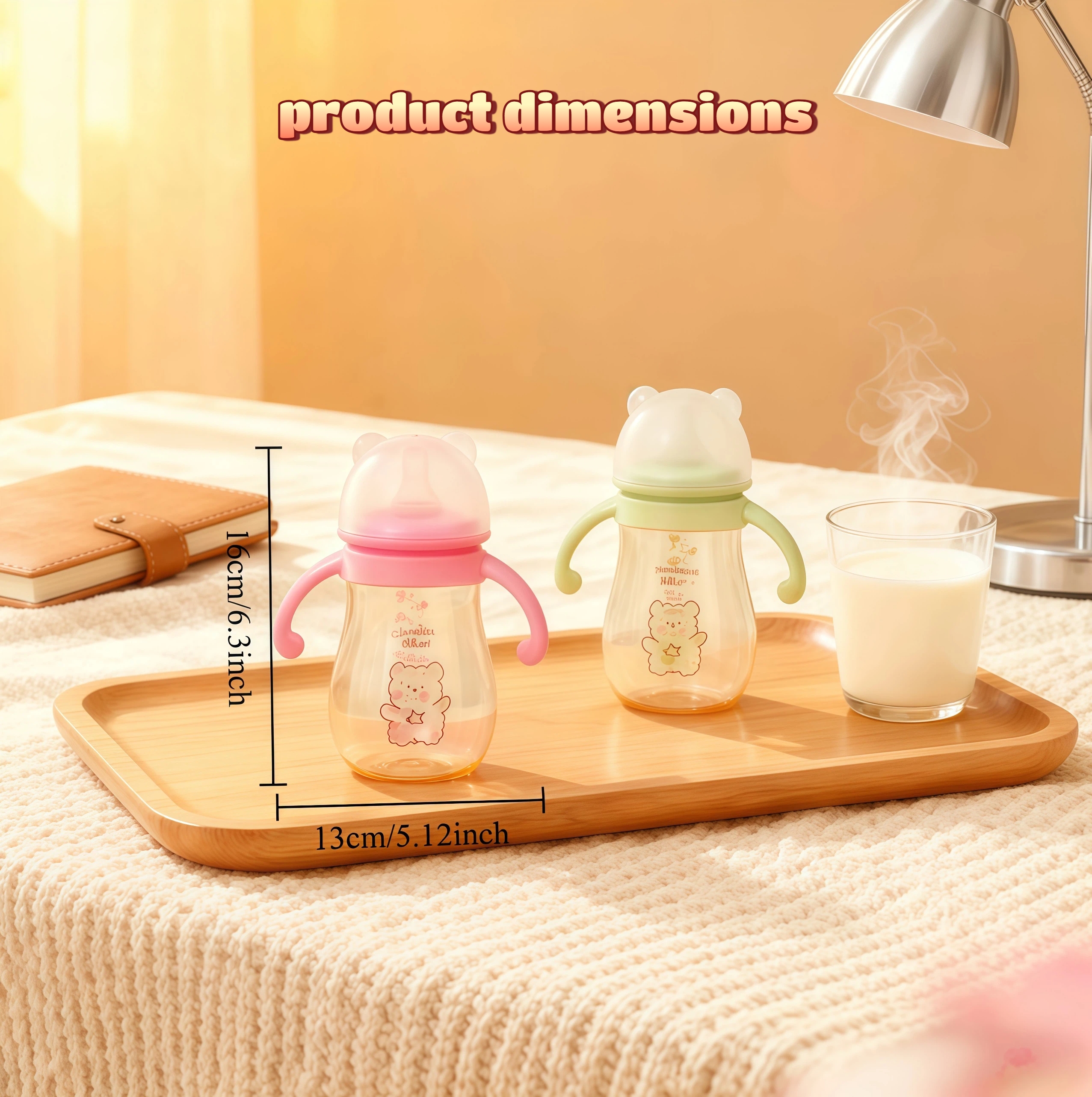 تحمل زجاجة الحليب الوردي اللون (Tinkertot) مزود بمقبض شفاف على شكل دببة عبر الحدود Specification image