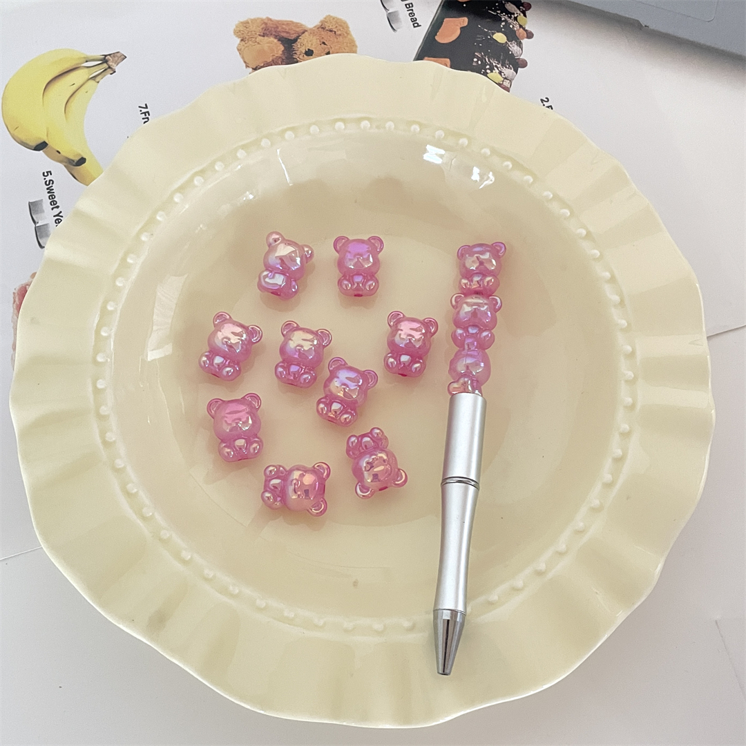 亚克力果冻UV彩卡通小熊珠直孔散珠手工diy发绳手链串珠饰品配件详情9