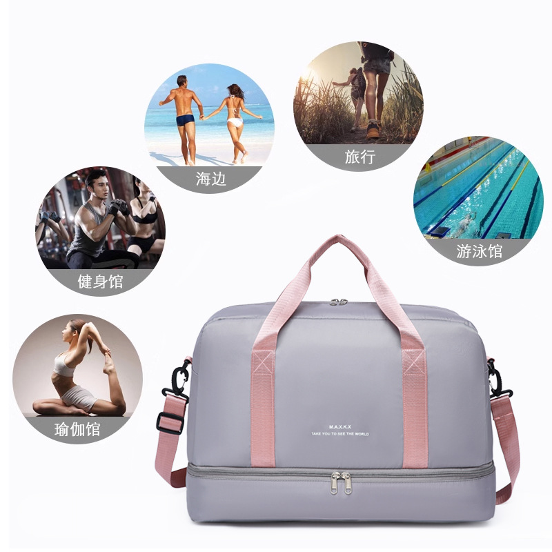 Sports yoga fitness bag, women's short hiking large capacity with shoe compartment travel bag, dry and wet separation maternity storage bag detail image 3