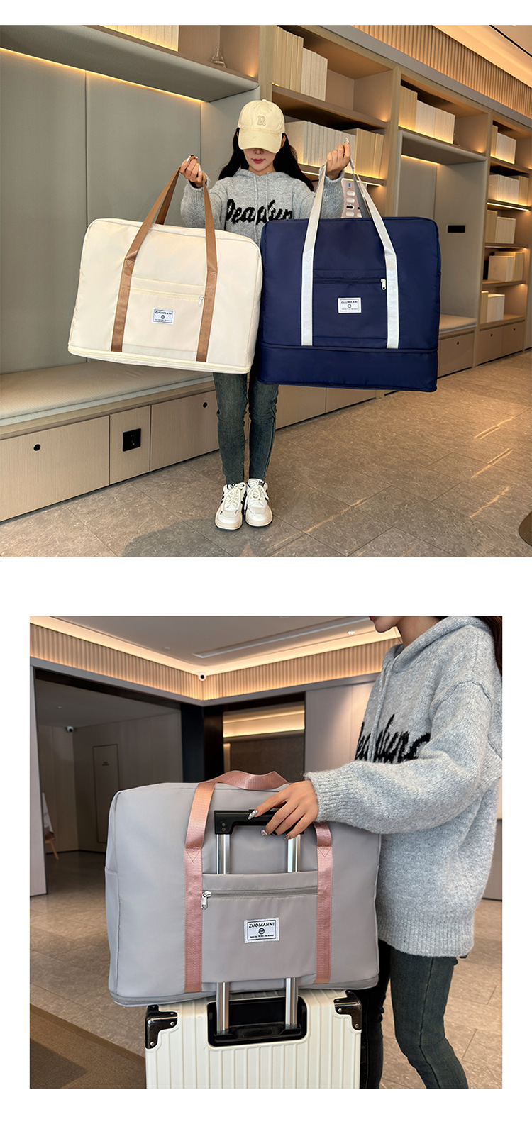 High-appeartion-level folding single-shoulder travel bag, large-capacity women's storage bag, travel handbag, student luggage, fitness bag detail image 5
