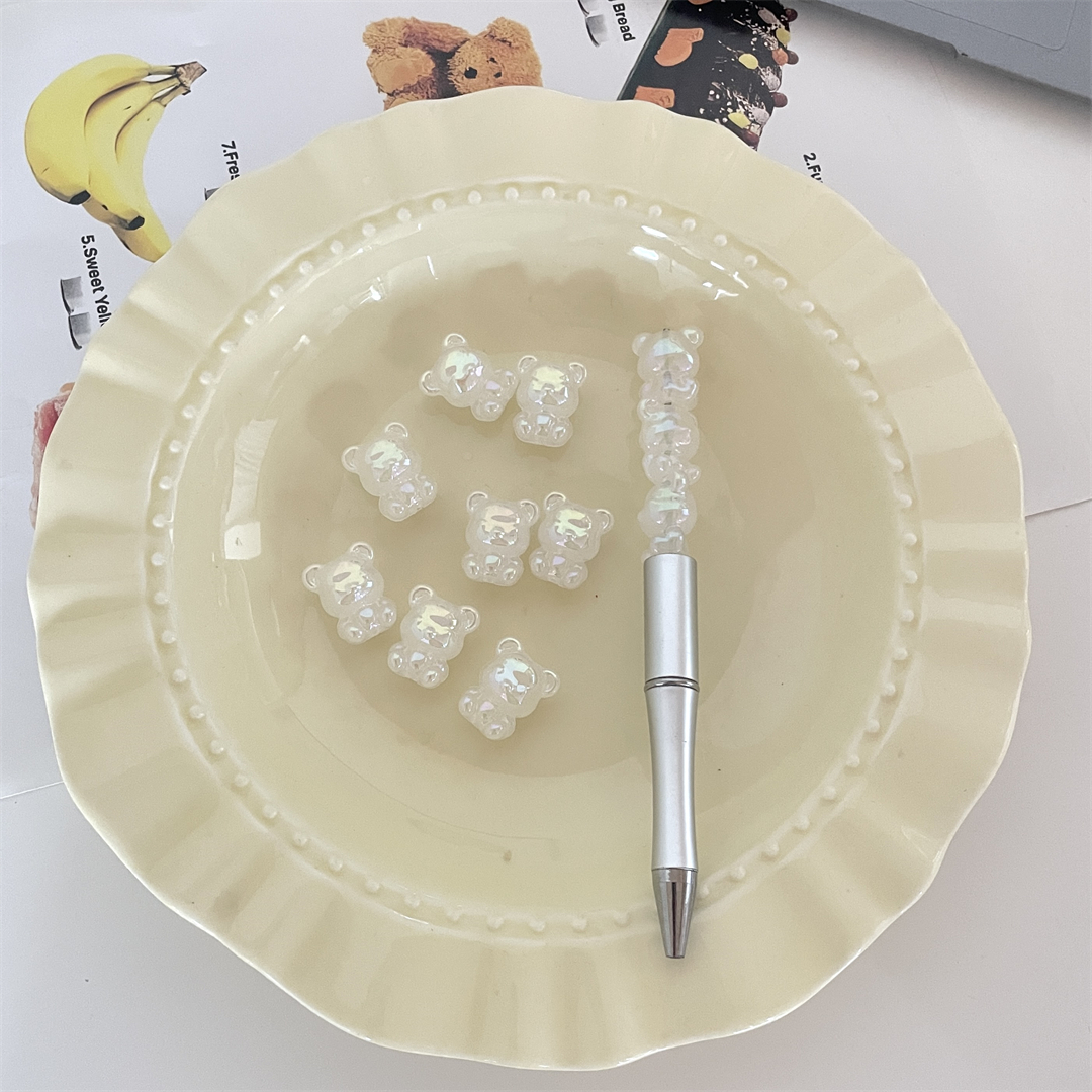 亚克力果冻UV彩卡通小熊珠直孔散珠手工diy发绳手链串珠饰品配件详情12