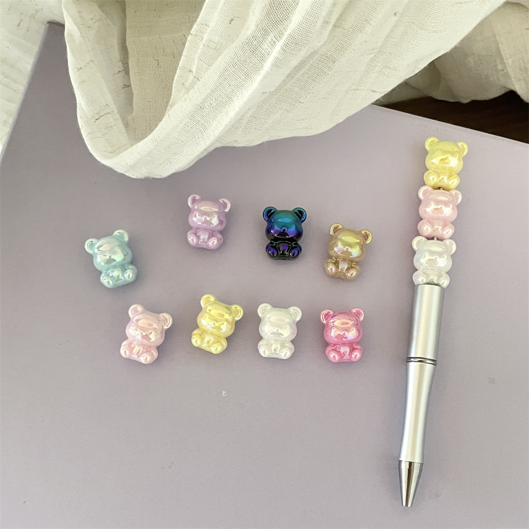 Acrílico UV color shell dibujos animados bear bead agujeros rectos broad bead hecho a mano diy cuerda de pelo pulsera bead adornos accesorios