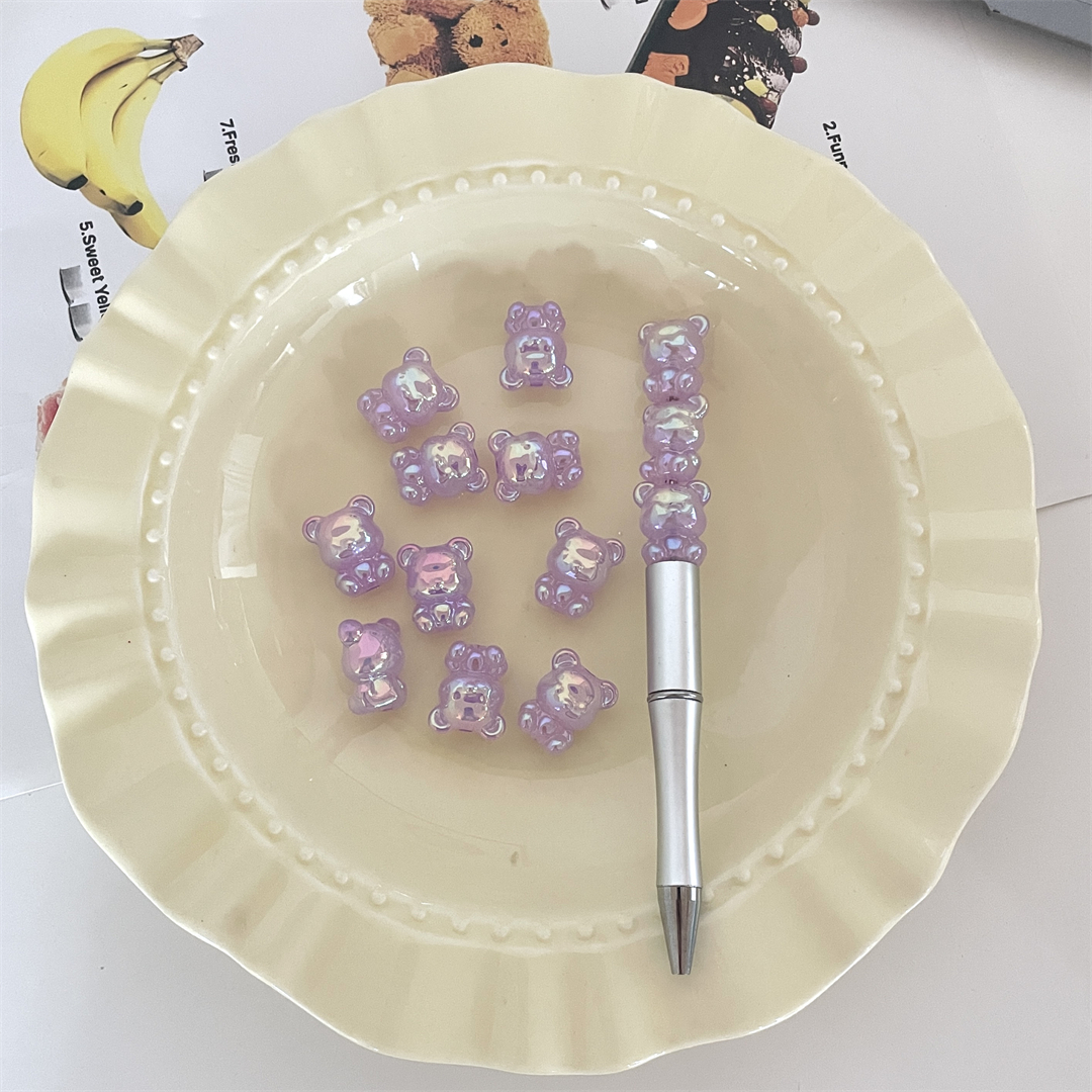 亚克力果冻UV彩卡通小熊珠直孔散珠手工diy发绳手链串珠饰品配件详情11