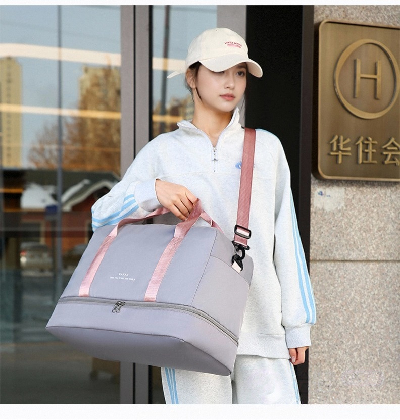 Sports yoga fitness bag, women's short hiking large capacity with shoe compartment travel bag, dry and wet separation maternity storage bag detail image 9