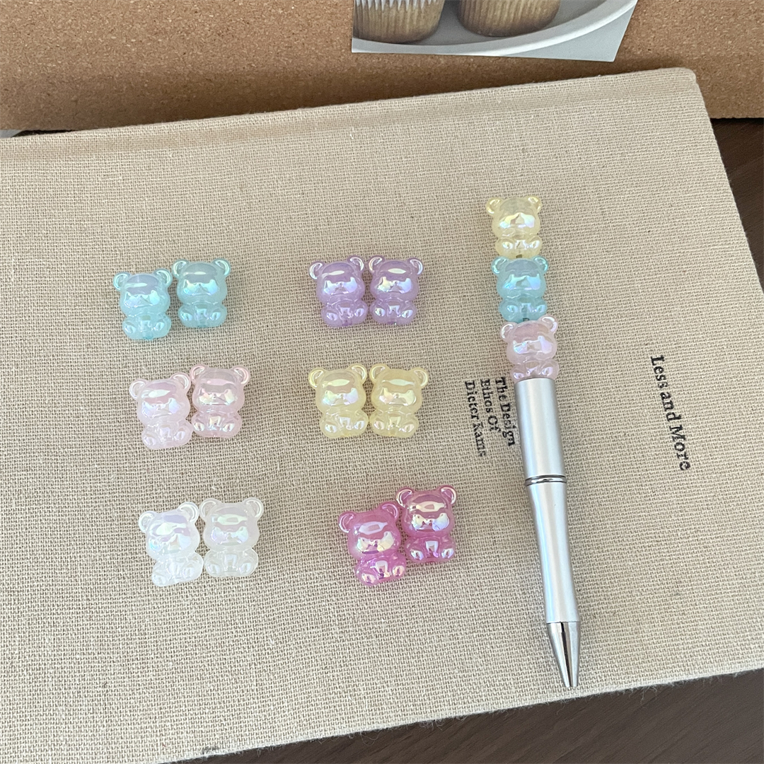 Acrylic jelly UV color cartoon bear beads, straight hole loose beads, diy hair rope bracelet, beaded jewelry accessories