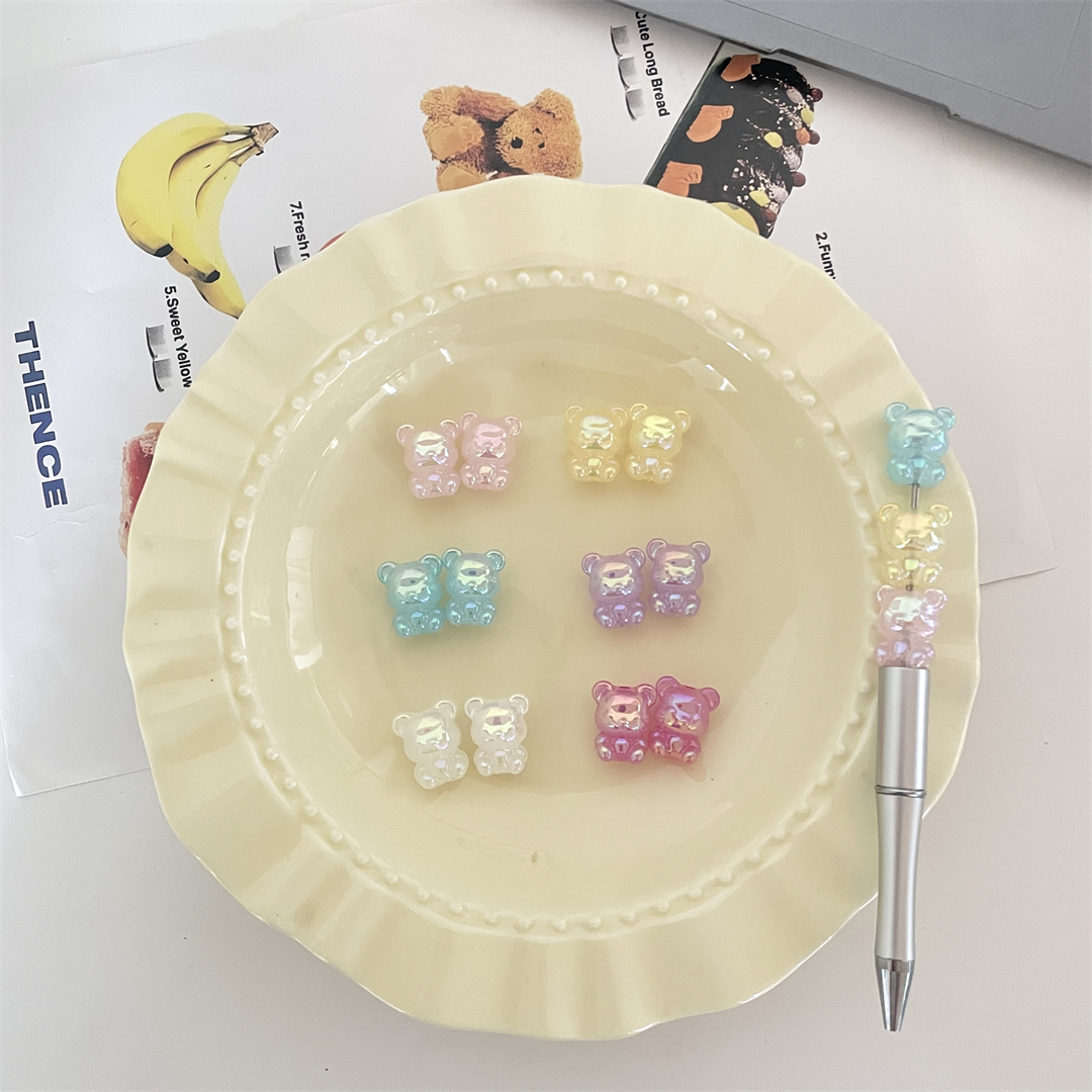 Acrylic jelly UV color cartoon bear beads, straight hole loose beads, diy hair rope bracelet, beaded jewelry accessories Item Picture