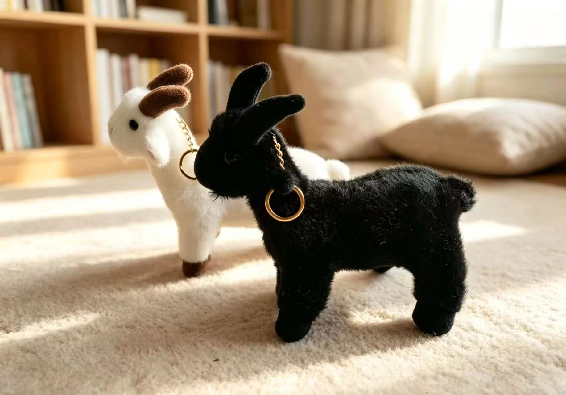 Black and white plush little lamb doll gift plush toy details Picture