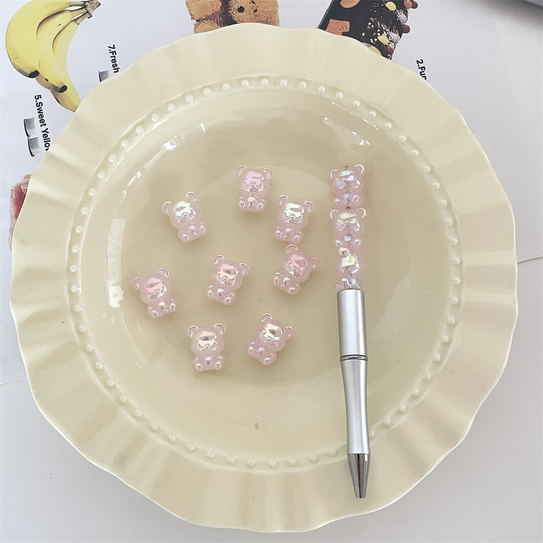 亚克力果冻UV彩卡通小熊珠直孔散珠手工diy发绳手链串珠饰品配件详情7