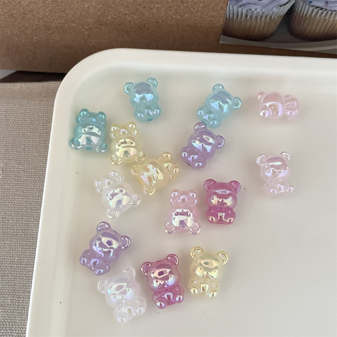 Acrylic jelly UV color cartoon bear beads, straight hole loose beads, diy hair rope bracelet, beaded jewelry accessories Item Picture