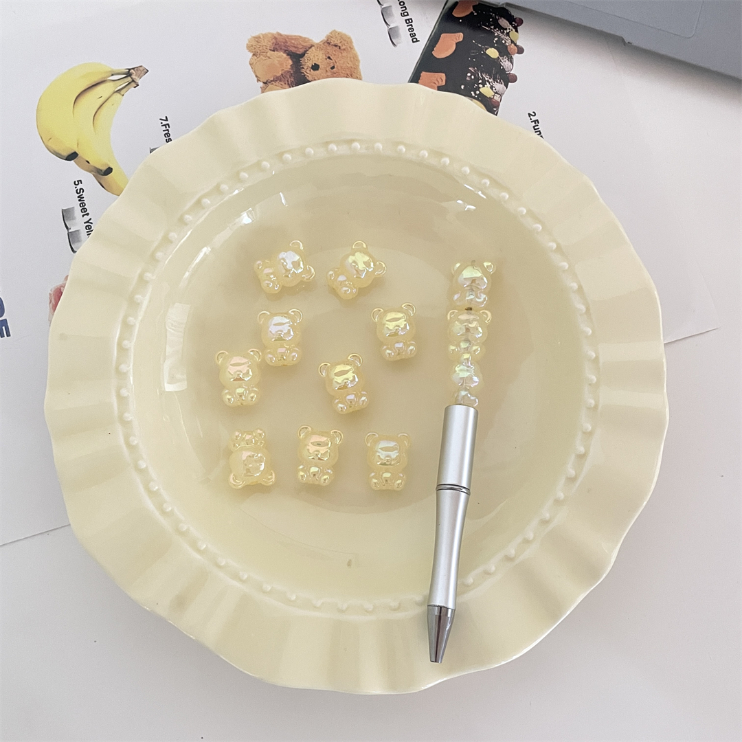 亚克力果冻UV彩卡通小熊珠直孔散珠手工diy发绳手链串珠饰品配件详情8