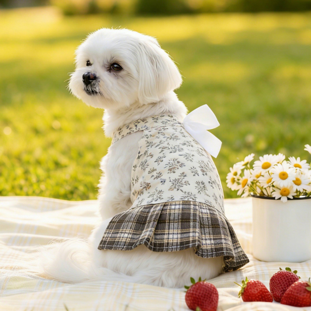 New thin floral print pet dress, breathable and sun-protective dog clothing, Teddy bichon Frise bow pet dress details Picture