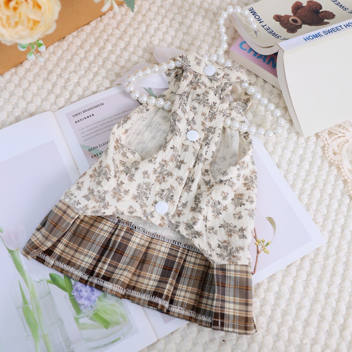 New thin floral print pet dress, breathable and sun-protective dog clothing, Teddy bichon Frise bow pet dress Specification image