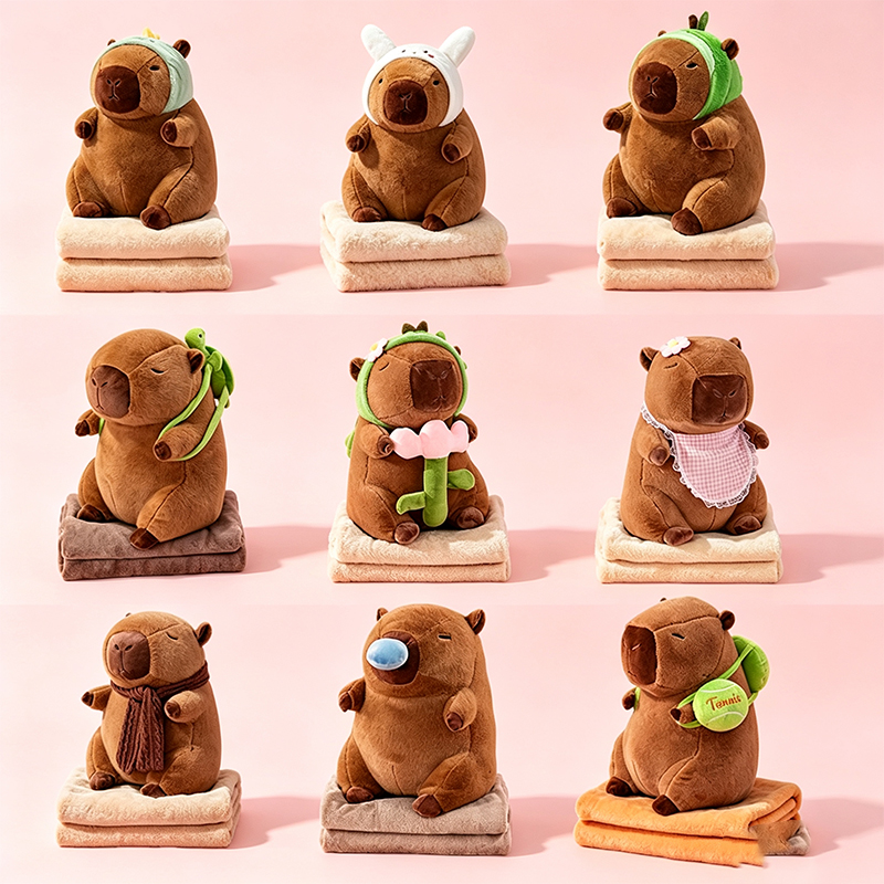 Kapipala plush down quilt, comfortable nap quilt, cute children's anime doll, two-in-one small throw pillow, brown capybara plush doll, Qixi Festival gift, plush toy
