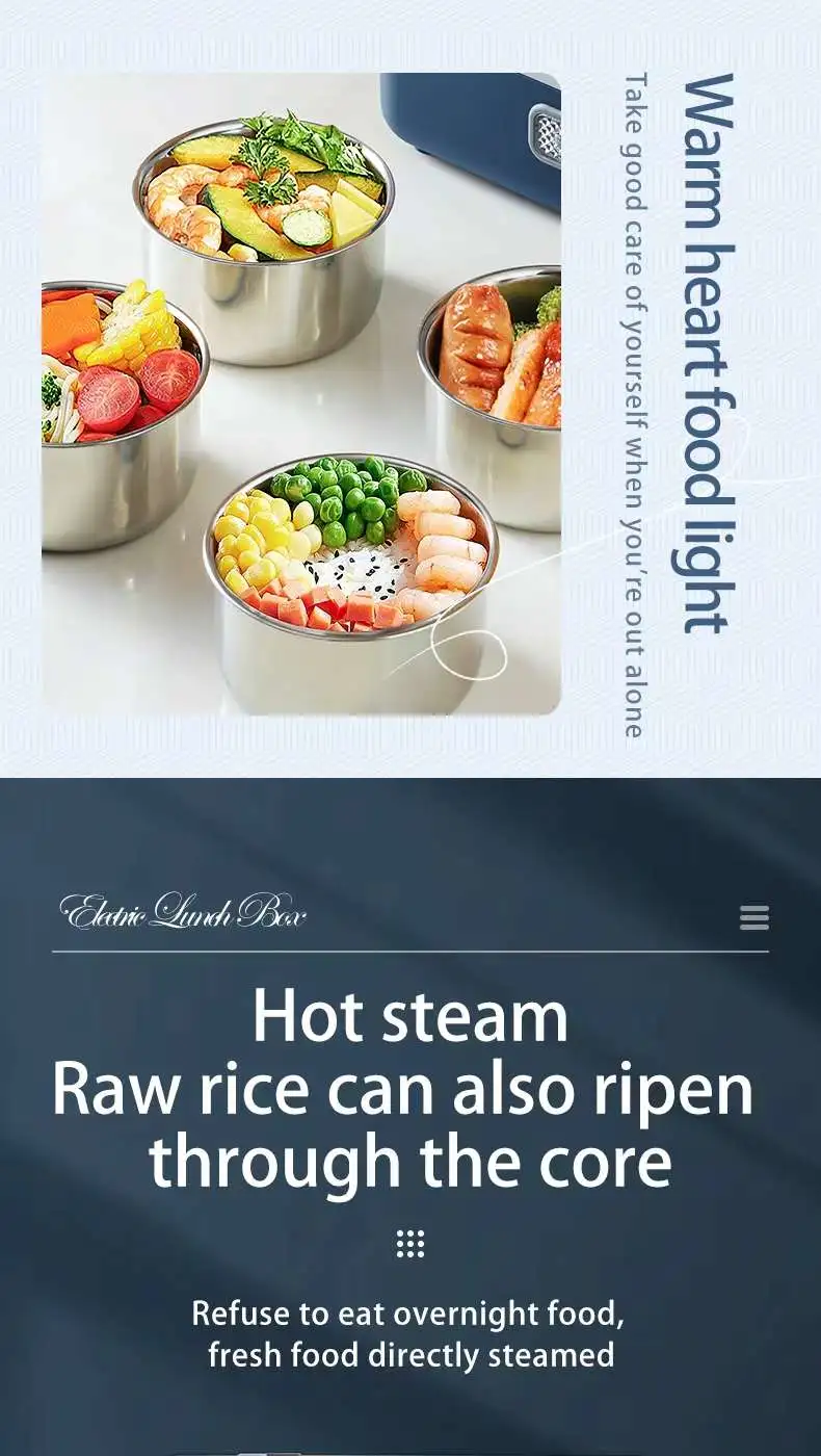 Multi-functional heating electric heating lunch box, hot rice and heat preservation, office workers cooking rice and food, electric heating self-heating steaming and boiling wonder, charging heat preservation lunch box, self-heating lunch box, stainless steel tableware, hardware charging heating heat preservation lunch box detail image 11